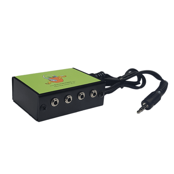 SchoolPHONES Listening Center 4-Way Headphone Splitter – Compact metal box with 4 headphone jacks for classroom use
